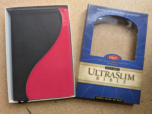 NKJV  Holy Bible Ultraslim – Dark Grey/Pink Leathersoft